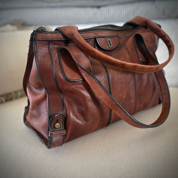 Fossil Large Zippered Vintage Leather Satchel - Picture 2 of 10